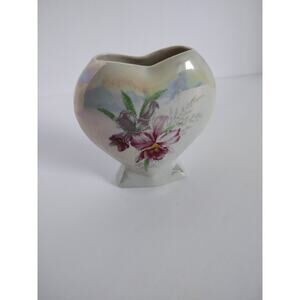Vintage Small Iridescent Heart Shaped Vase Floral from Taiwan 4.25" Tall